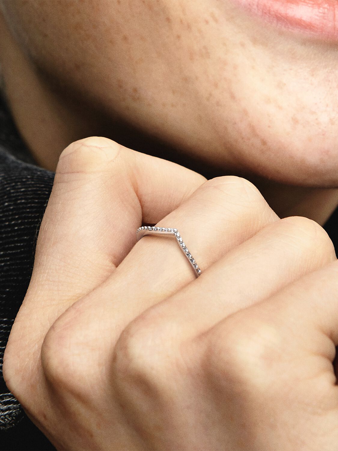 Beaded Wish Wishbone Ring