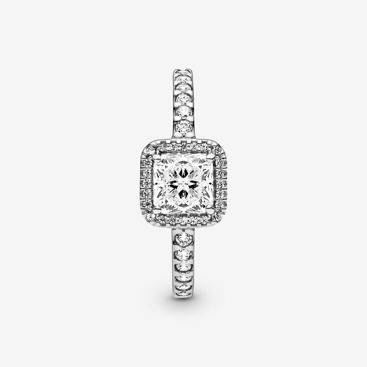 Square Sparkle Halo Ring - Pandora West Africa Jewelry This stunning vintage-inspired ring is one you'll treasure forever. Crafted in sterling silver, this sophisticated style is embellished with sparkling cubic zirconia stones and features a large, square-cut stone as the centerpiece. Wear it on its own as a statement cocktail ring, or style it with contrasting Pandora rings for a fresh, contemporary look. (198863C01)