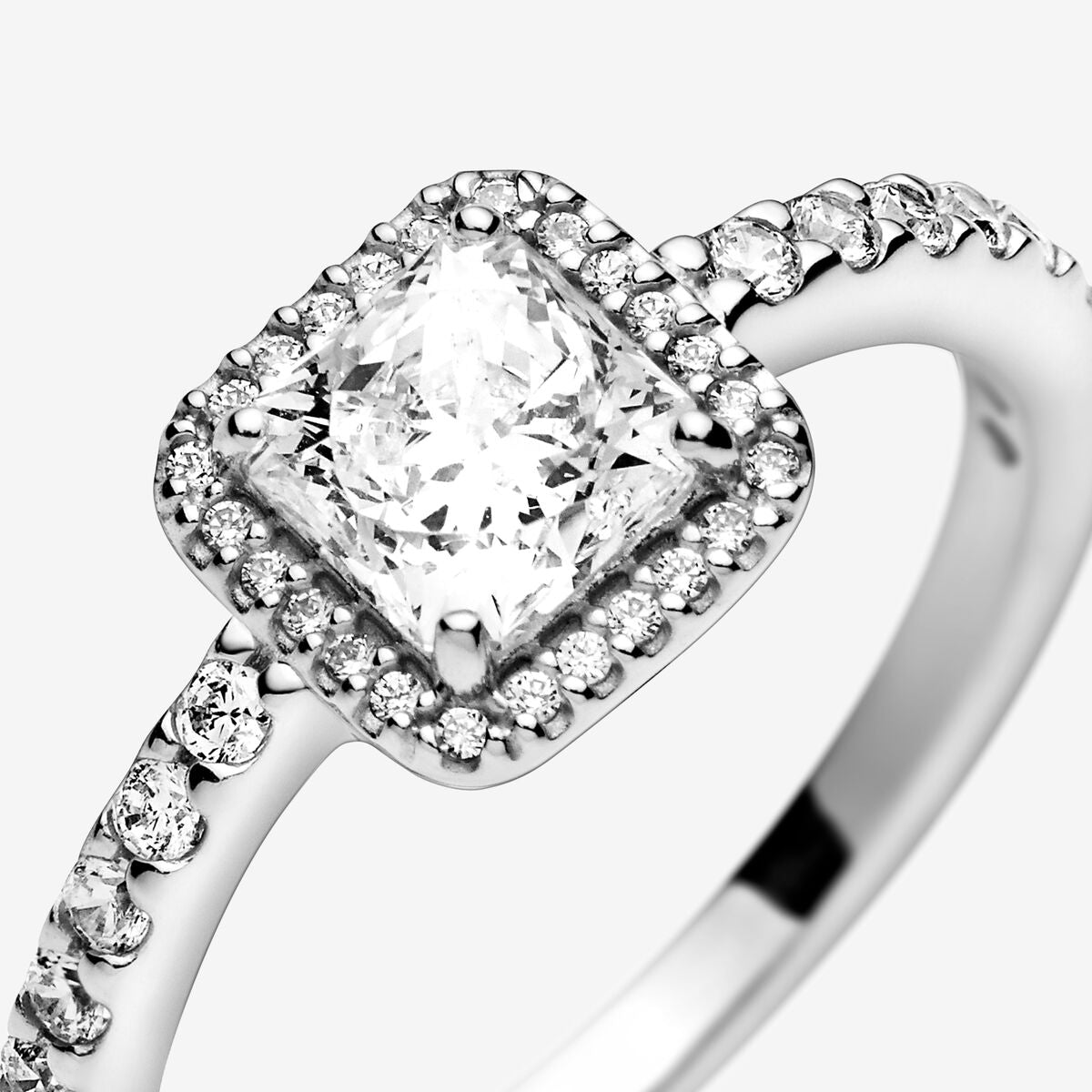 Square Sparkle Halo Ring - Pandora West Africa Jewelry This stunning vintage-inspired ring is one you'll treasure forever. Crafted in sterling silver, this sophisticated style is embellished with sparkling cubic zirconia stones and features a large, square-cut stone as the centerpiece. Wear it on its own as a statement cocktail ring, or style it with contrasting Pandora rings for a fresh, contemporary look. (198863C01)