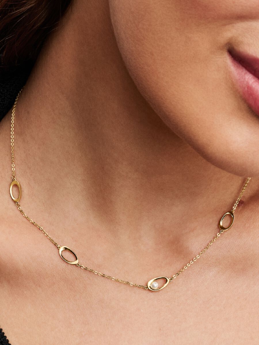 Organically Shaped Oval & Treated Freshwater Cultured Pearl Necklace
