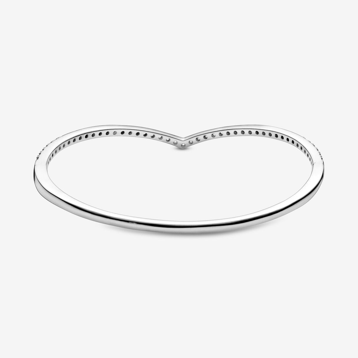 SALE - Wishbone silver bangle with clear cubic zirconia