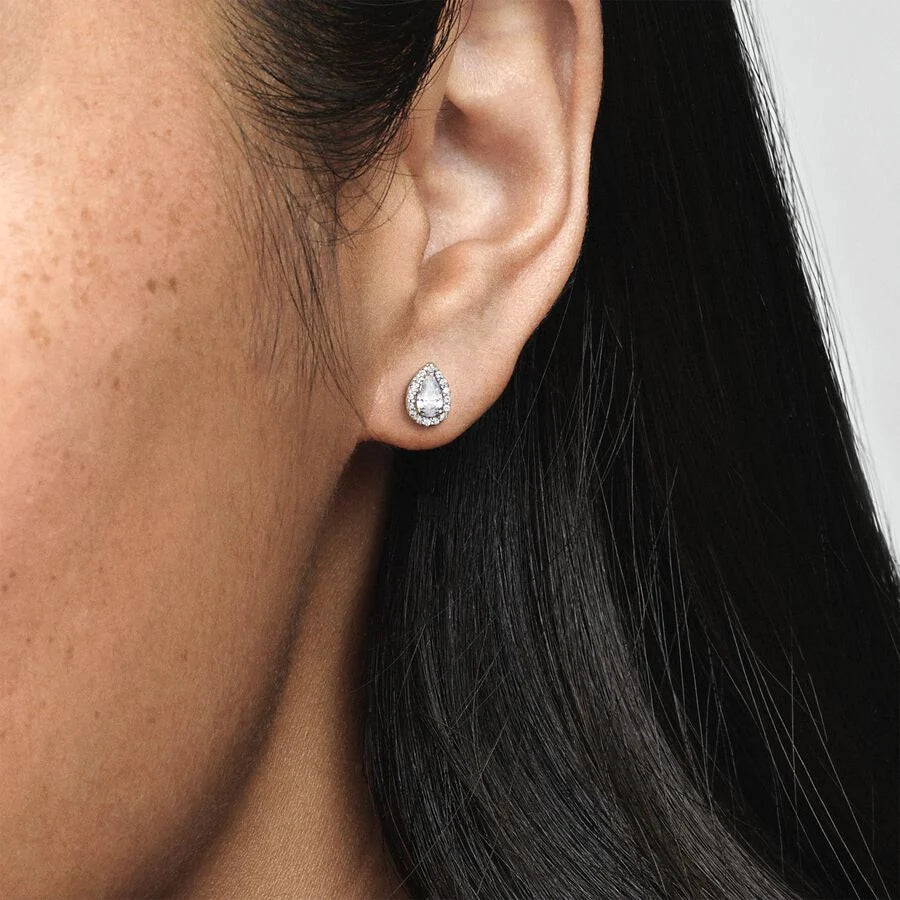 Sparkling Teardrop Halo Stud Earrings