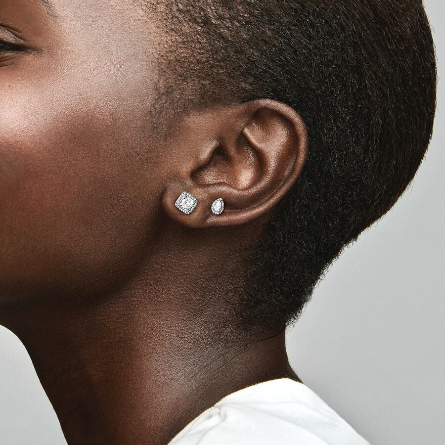 Sparkling Teardrop Halo Stud Earrings