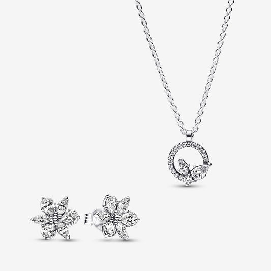 Sparkling Herbarium Circle and Cluster Necklace and Earrings Set