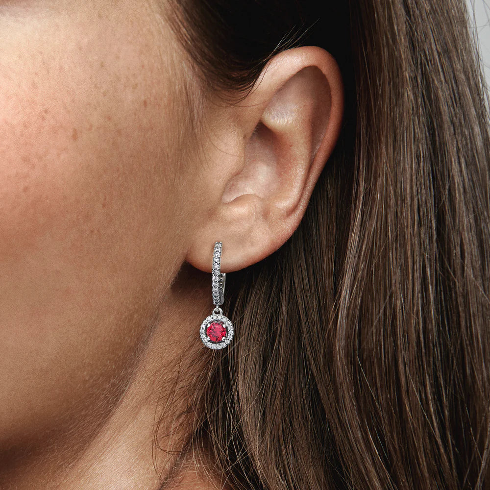 RED ROUND SPARKLING HOOP EARRINGS