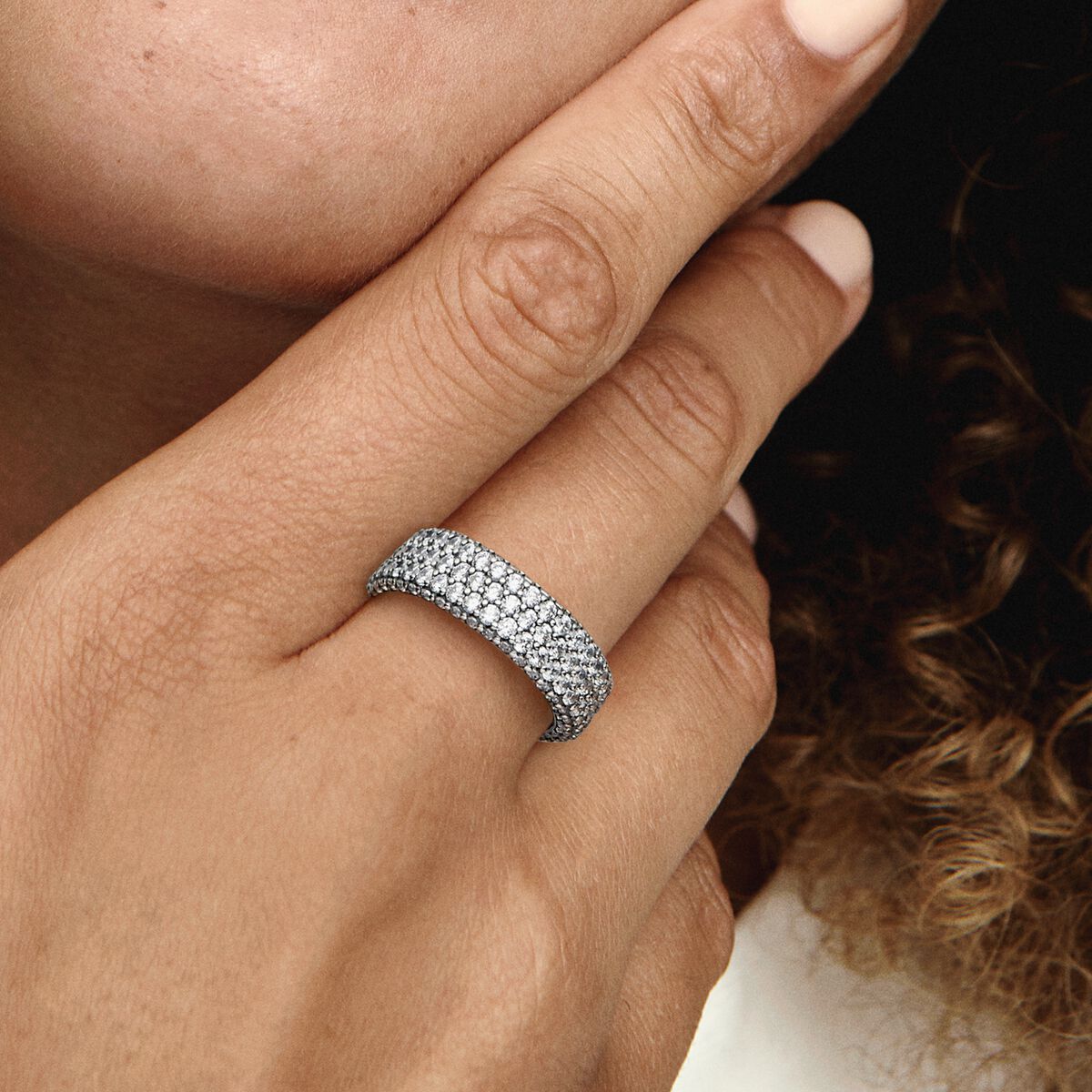 Pandora Timeless Pavé Triple-row Ring - Pandora West Africa Rings Maximize your sparkle with our hand-finished Pandora Timeless Pavé Triple-row Ring. Crafted from sterling silver, this stand-out ring features three rows of clear cubic zirconia around the center and one row facing outwards around each side, creating a slightly rounded square profile that sparkles from every angle. Wear it on its own or stacked with other Timeless Pavé rings to create as bold of a look as you want.(192634C01-52)  