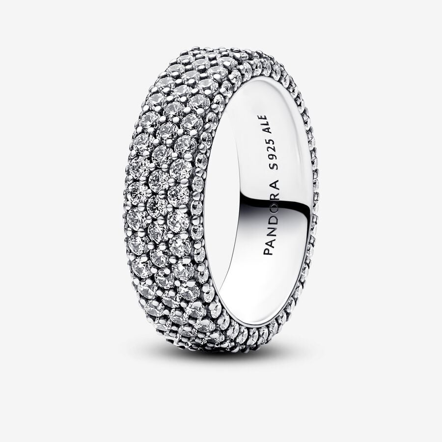 Pandora Timeless Pavé Triple-row Ring - Pandora West Africa Rings Maximize your sparkle with our hand-finished Pandora Timeless Pavé Triple-row Ring. Crafted from sterling silver, this stand-out ring features three rows of clear cubic zirconia around the center and one row facing outwards around each side, creating a slightly rounded square profile that sparkles from every angle. Wear it on its own or stacked with other Timeless Pavé rings to create as bold of a look as you want.(192634C01-52)  