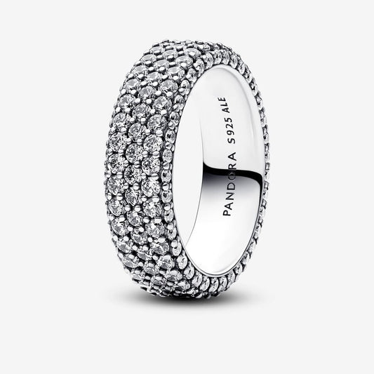 Pandora Timeless Pavé Triple-row Ring - Pandora West Africa Rings Maximize your sparkle with our hand-finished Pandora Timeless Pavé Triple-row Ring. Crafted from sterling silver, this stand-out ring features three rows of clear cubic zirconia around the center and one row facing outwards around each side, creating a slightly rounded square profile that sparkles from every angle. Wear it on its own or stacked with other Timeless Pavé rings to create as bold of a look as you want.(192634C01-52)  