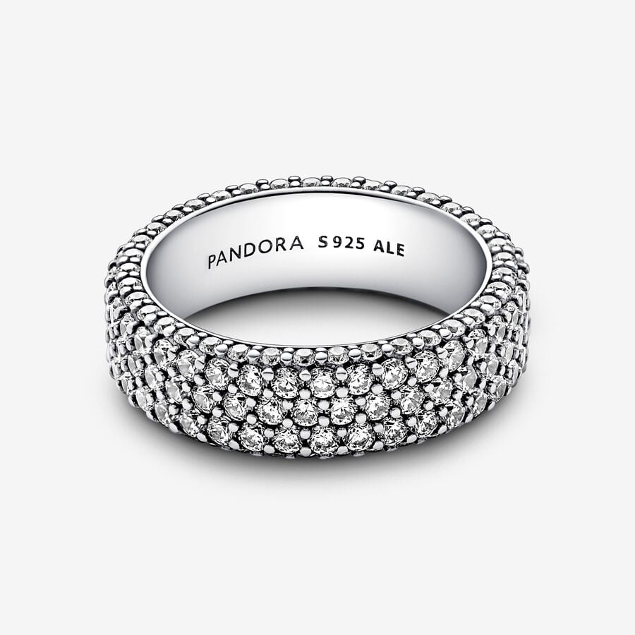 Pandora Timeless Pavé Triple-row Ring - Pandora West Africa Rings Maximize your sparkle with our hand-finished Pandora Timeless Pavé Triple-row Ring. Crafted from sterling silver, this stand-out ring features three rows of clear cubic zirconia around the center and one row facing outwards around each side, creating a slightly rounded square profile that sparkles from every angle. Wear it on its own or stacked with other Timeless Pavé rings to create as bold of a look as you want.(192634C01-52)  