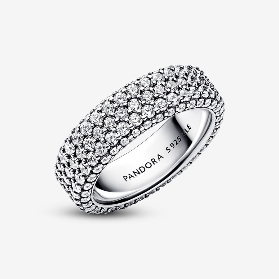 Pandora Timeless Pavé Triple-row Ring - Pandora West Africa Rings Maximize your sparkle with our hand-finished Pandora Timeless Pavé Triple-row Ring. Crafted from sterling silver, this stand-out ring features three rows of clear cubic zirconia around the center and one row facing outwards around each side, creating a slightly rounded square profile that sparkles from every angle. Wear it on its own or stacked with other Timeless Pavé rings to create as bold of a look as you want.(192634C01-52)  