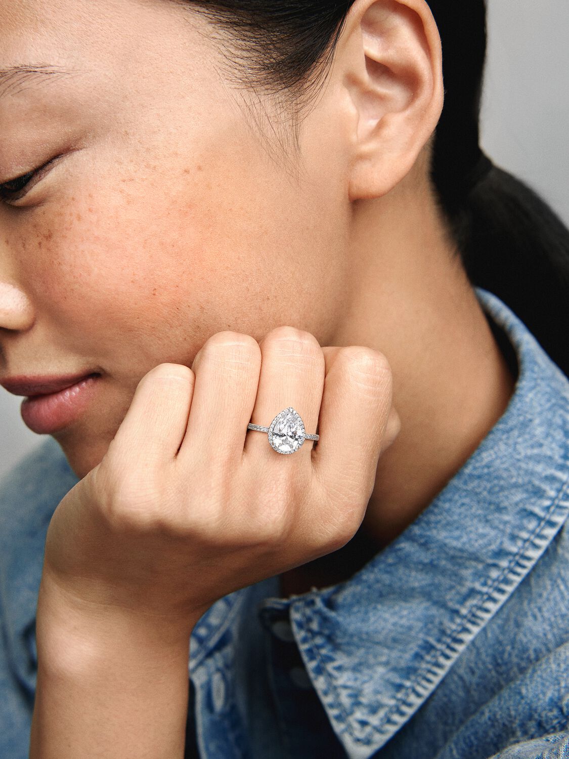 Radiant Teardrop Ring with Large Clear Zirconia Pandora West Africa
