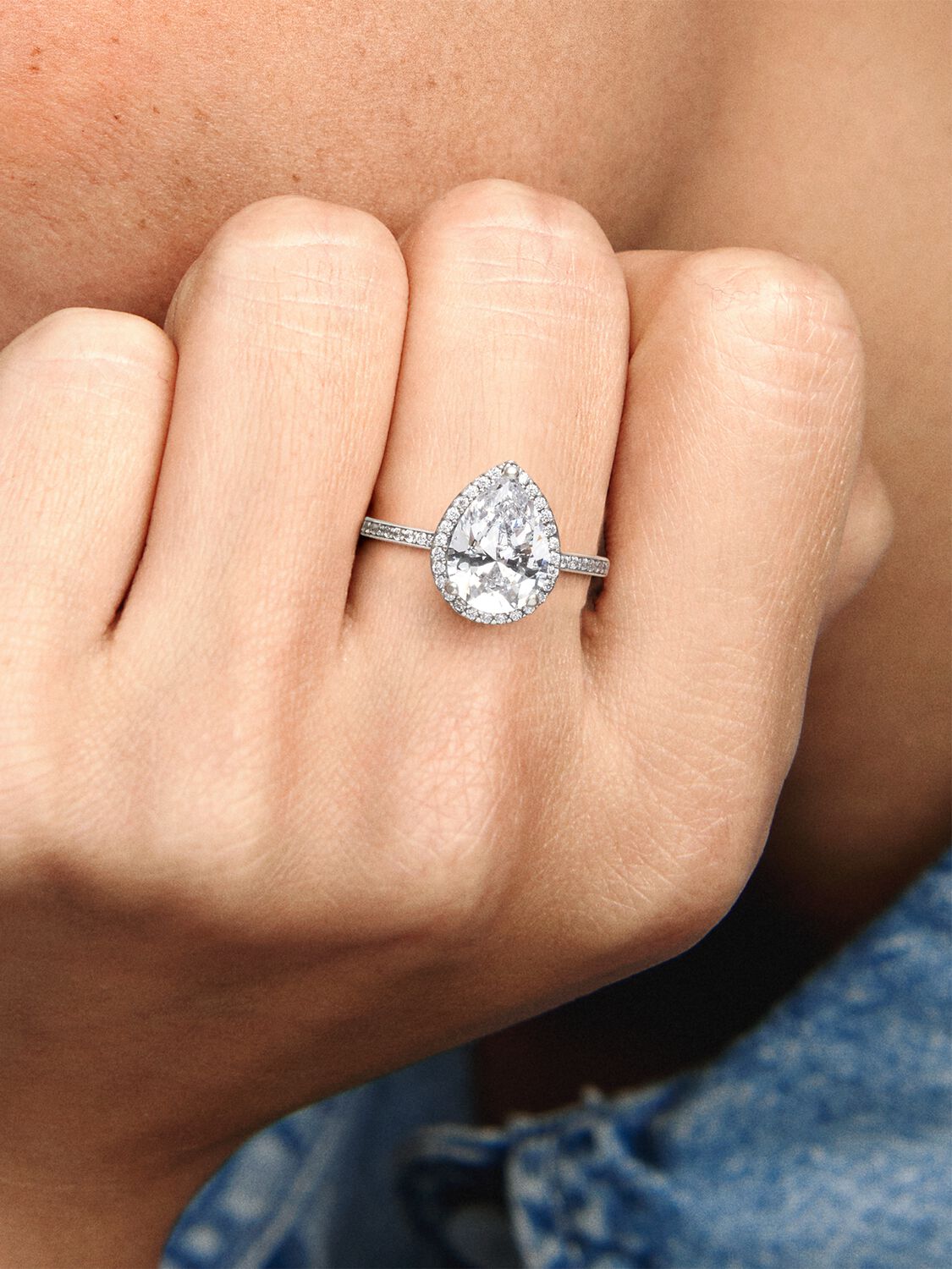 Radiant Teardrop Ring with Large Clear Zirconia Pandora West Africa
