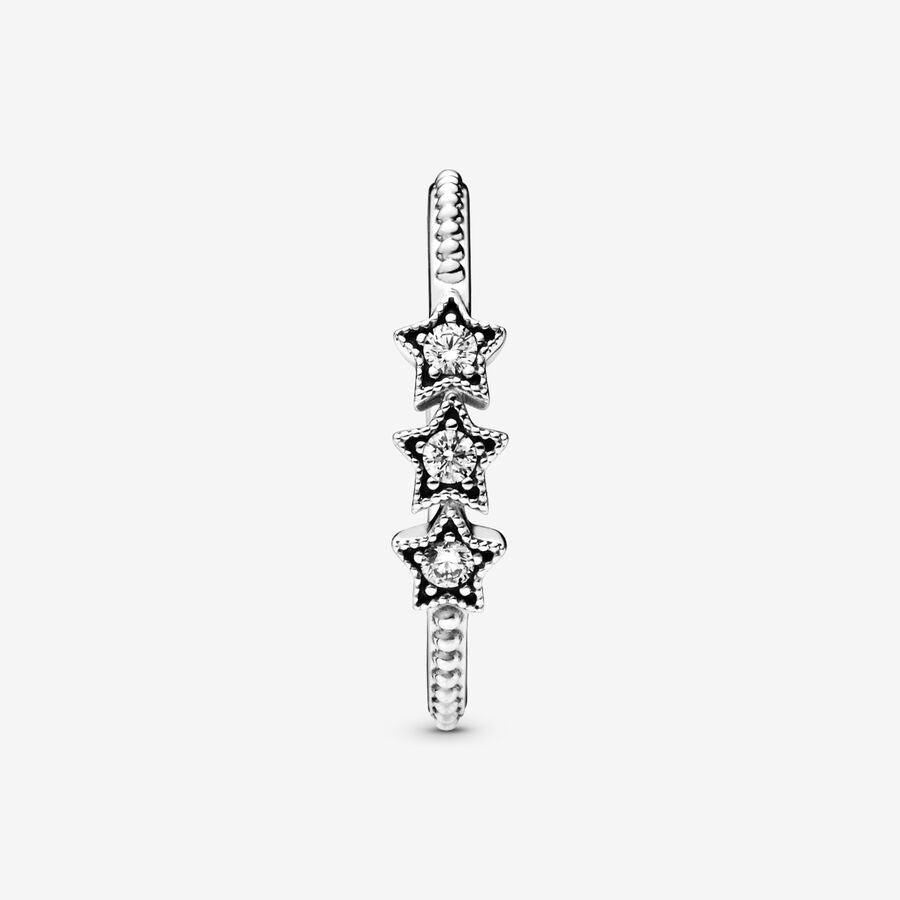 Celestial Stars Ring - Pandora West Africa Rings Aim for the moon and you'll land among the stars, as the famous saying goes. Capture the enchantment and wonder of the vast night sky with a delicate sterling silver ring featuring sparkling clear stones in dreamy starry shapes. Wear as a reminder to keep the magic alive in your day to day life, or keep it as a special occasion piece, which you bring out whenever you want to dazzle with your individual style. (198492C01-48)  
