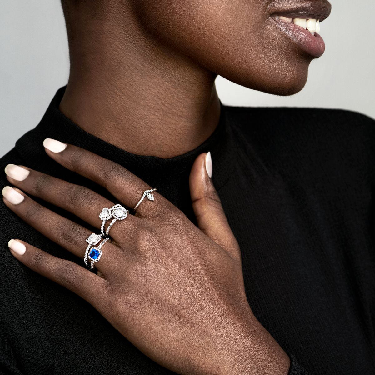 Square Sparkle Halo Ring - Pandora West Africa Jewelry This stunning vintage-inspired ring is one you'll treasure forever. Crafted in sterling silver, this sophisticated style is embellished with sparkling cubic zirconia stones and features a large, square-cut stone as the centerpiece. Wear it on its own as a statement cocktail ring, or style it with contrasting Pandora rings for a fresh, contemporary look. (198863C01)  