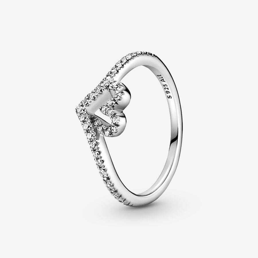 Sparkling Wishbone Heart Ring - Pandora West Africa Rings Gift the one you love the Sparkling Wishbone Heart Ring. Hand-finished in sterling silver, this piece is inspired by classic Pandora design elements. The heart detail has been incorporated into the series' iconic V-shape to create a heartfelt design. Clear cubic zirconia decorate the heart and top of the ring shank. Present this style to someone special to show how much you care. (199302C01-54)  
