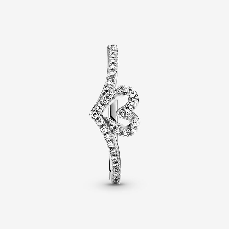 Sparkling Wishbone Heart Ring - Pandora West Africa Rings Gift the one you love the Sparkling Wishbone Heart Ring. Hand-finished in sterling silver, this piece is inspired by classic Pandora design elements. The heart detail has been incorporated into the series' iconic V-shape to create a heartfelt design. Clear cubic zirconia decorate the heart and top of the ring shank. Present this style to someone special to show how much you care. (199302C01-54)  