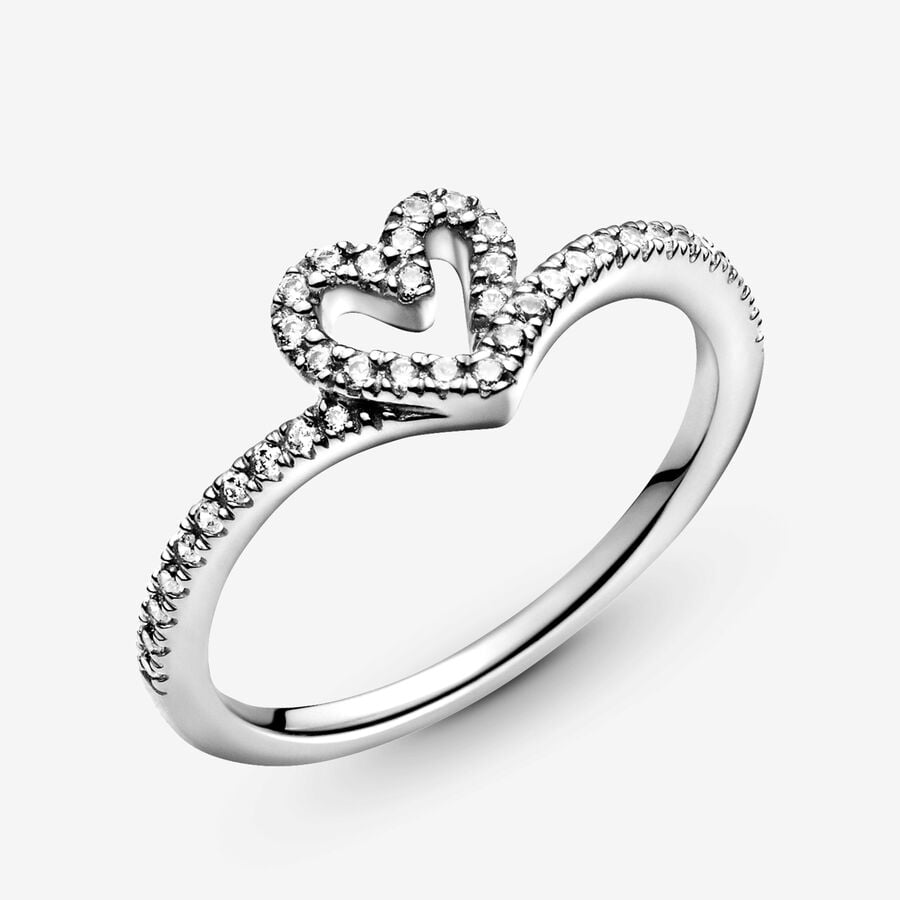 Sparkling Wishbone Heart Ring - Pandora West Africa Rings Gift the one you love the Sparkling Wishbone Heart Ring. Hand-finished in sterling silver, this piece is inspired by classic Pandora design elements. The heart detail has been incorporated into the series' iconic V-shape to create a heartfelt design. Clear cubic zirconia decorate the heart and top of the ring shank. Present this style to someone special to show how much you care. (199302C01-54)  
