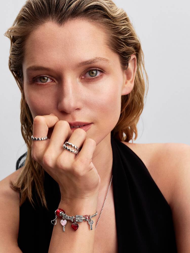 Red Murano Glass Heart Double Dangle Charm