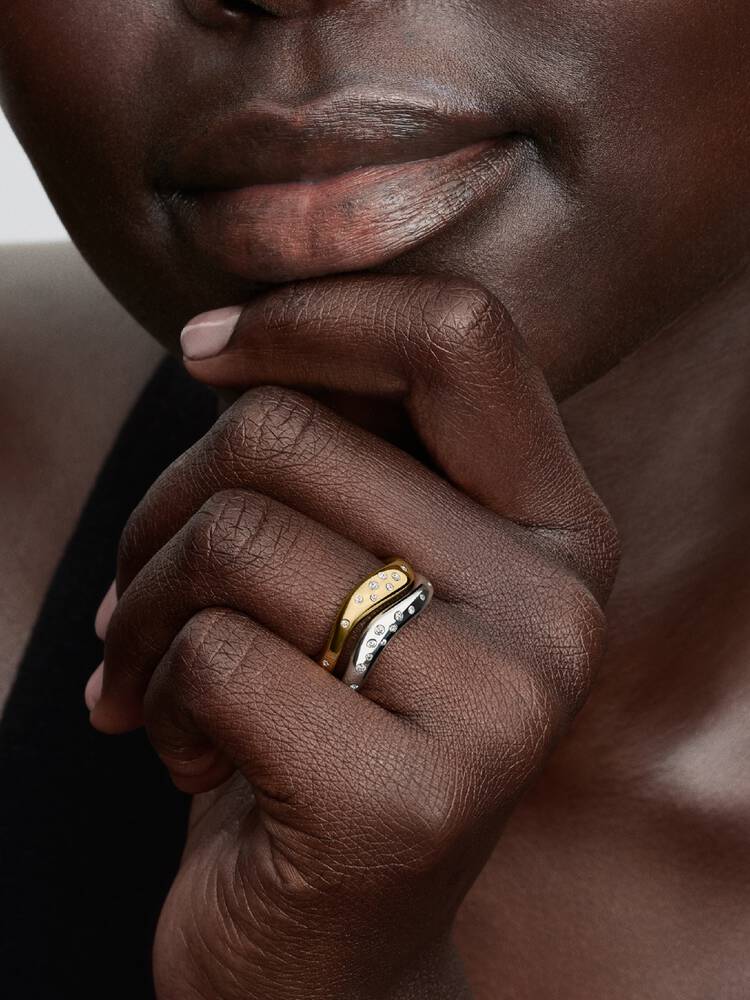 Organically Shaped Two-Tone Stacking Rings Pandora West Africa