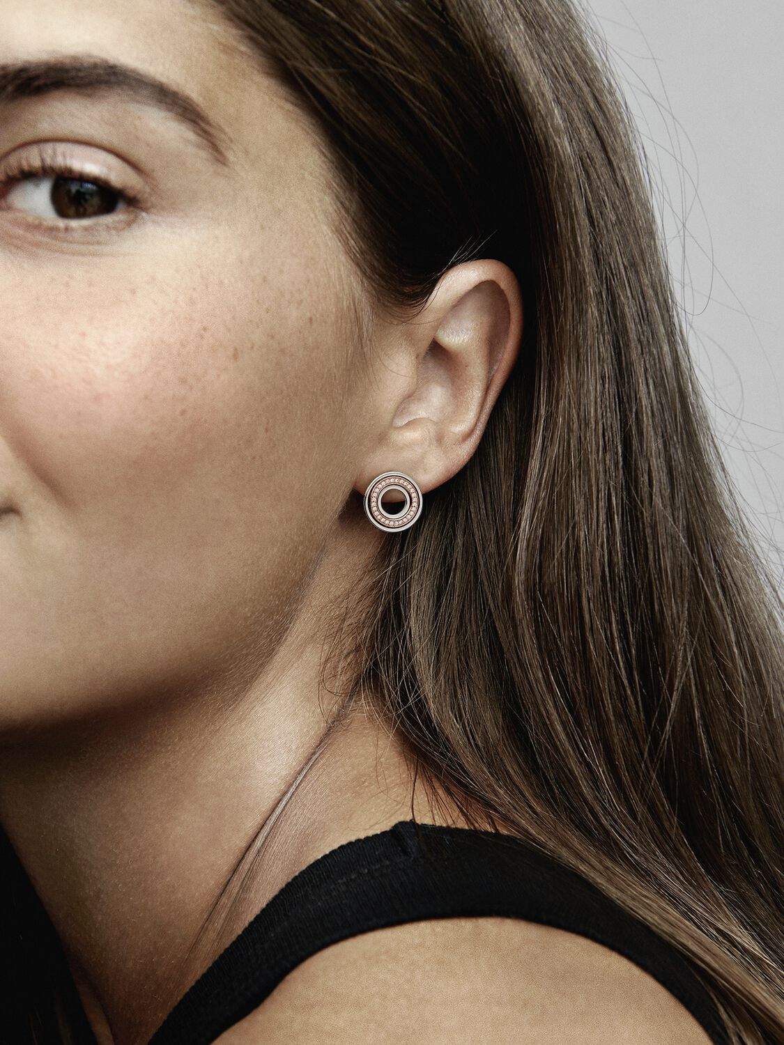 Pandora Signature Two tone Logo & Pavé Stud Earrings