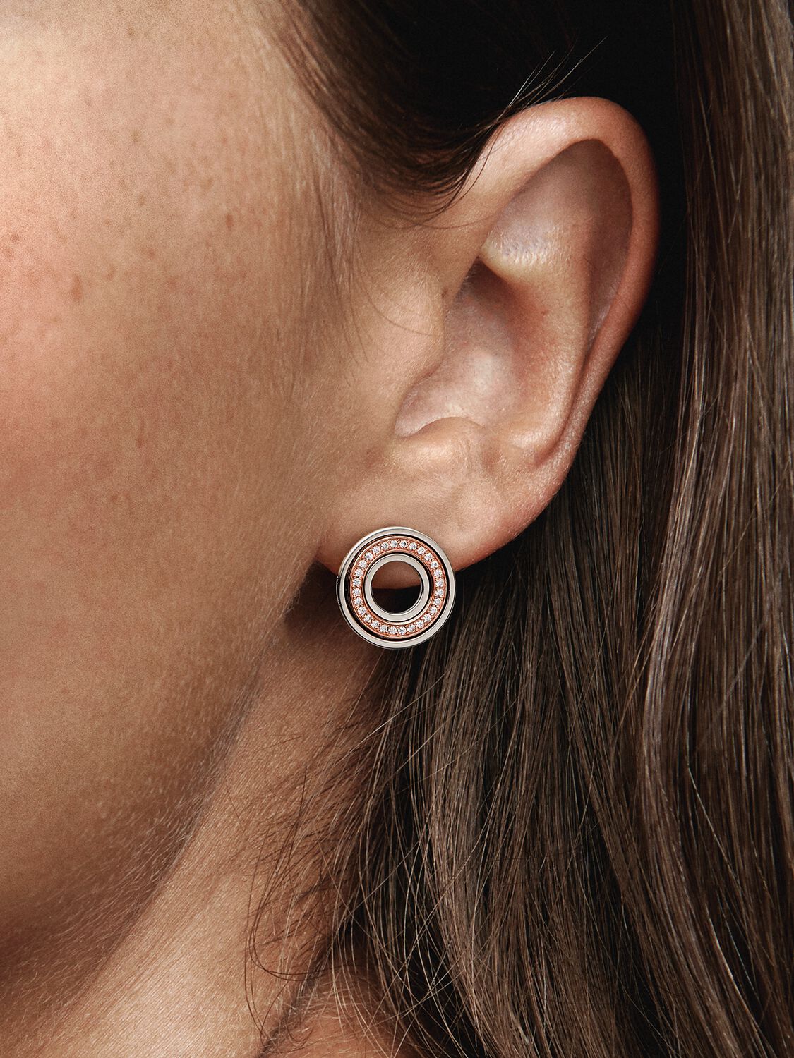 Pandora Signature Two tone Logo & Pavé Stud Earrings