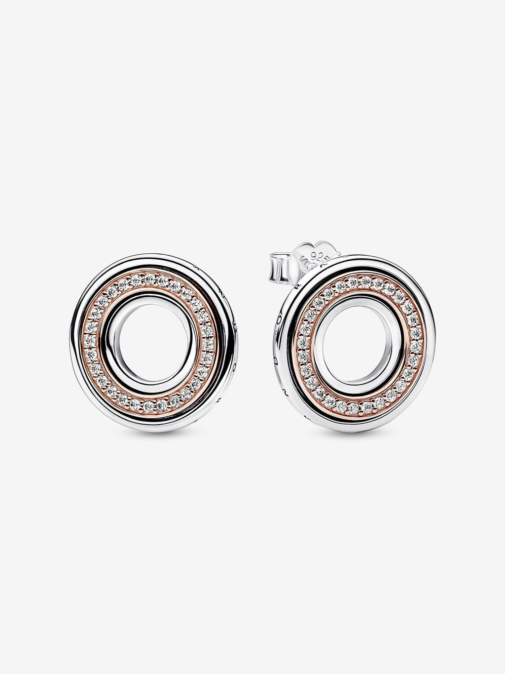Pandora Signature Two tone Logo & Pavé Stud Earrings