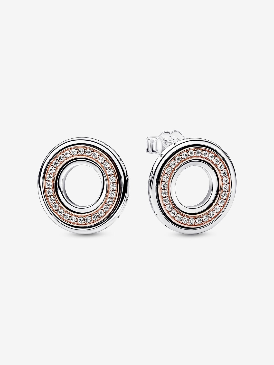 Pandora Signature Two tone Logo & Pavé Stud Earrings