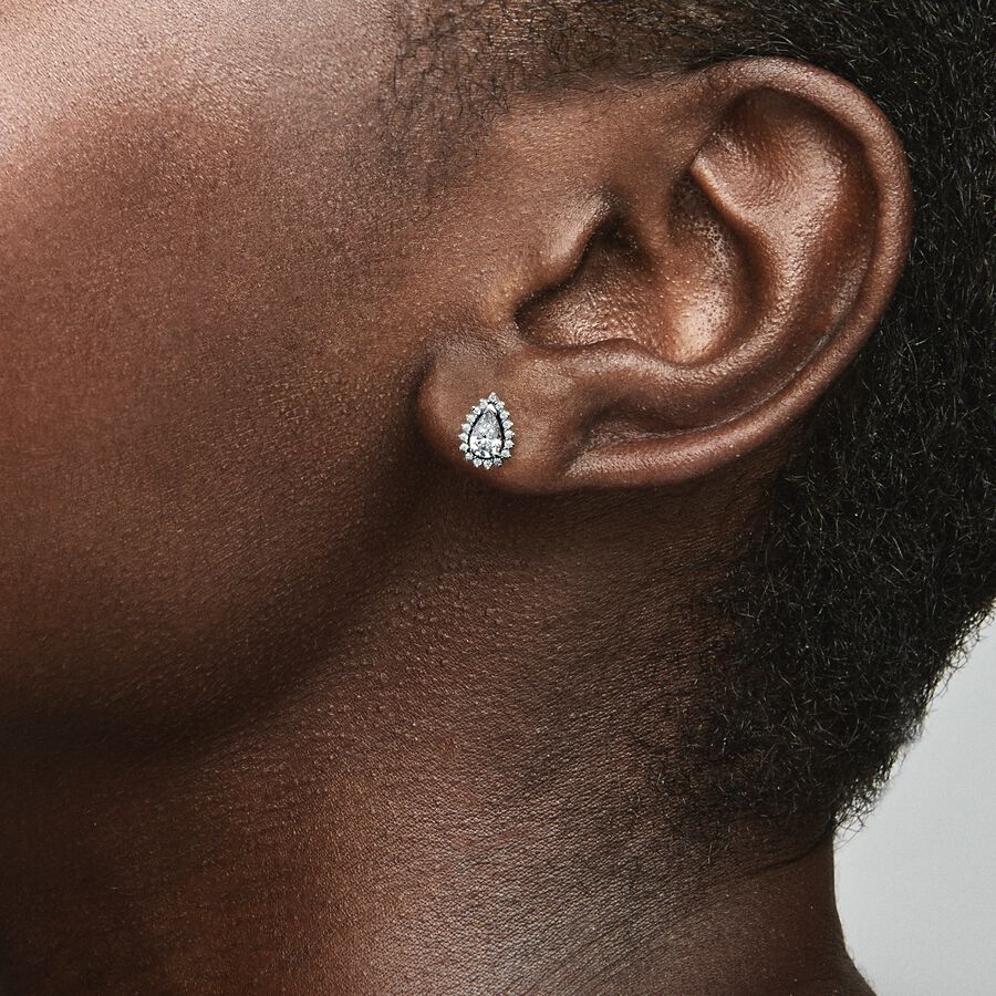 Sparkling Pear Halo Stud Earrings Pandora West Africa