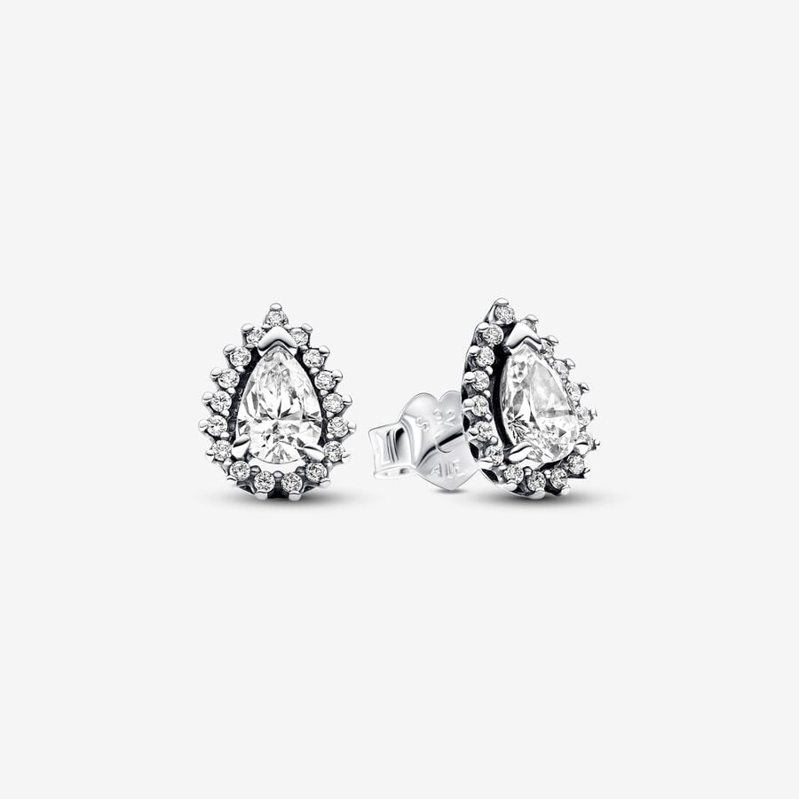 Sparkling Pear Halo Stud Earrings Pandora West Africa