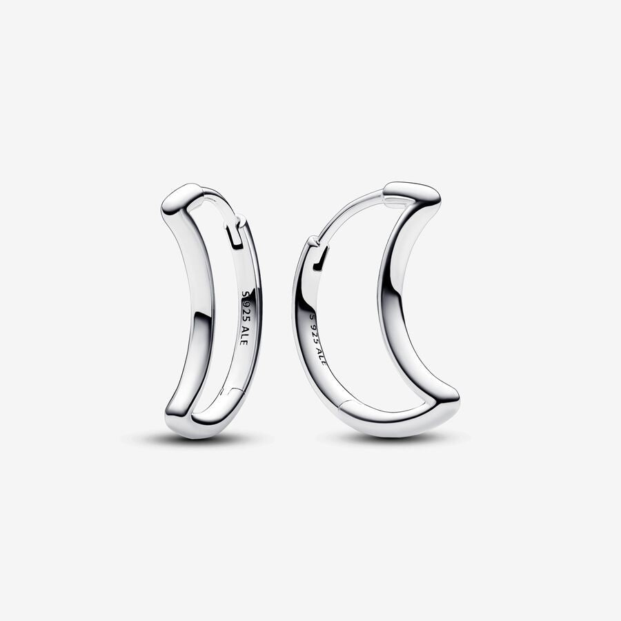 Crescent moon shaped silver hoop earrings