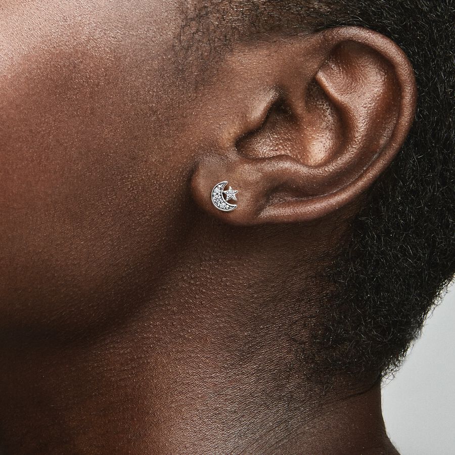 Crescent moon silver stud earrings