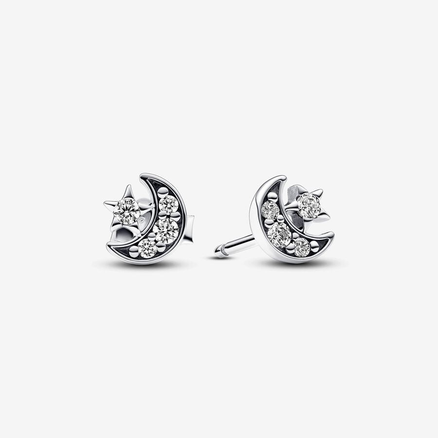 Crescent moon silver stud earrings