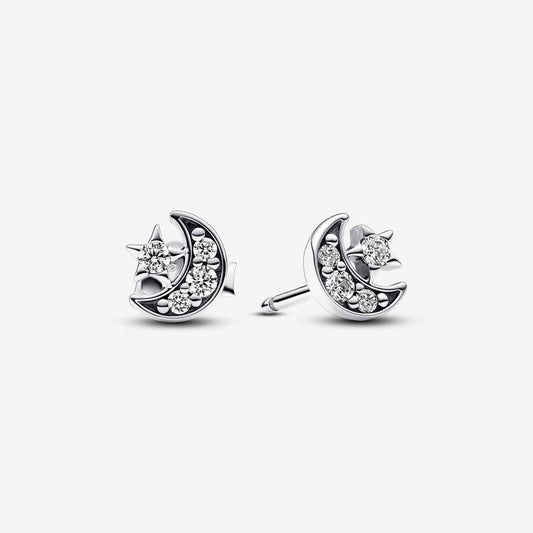 Crescent moon silver stud earrings