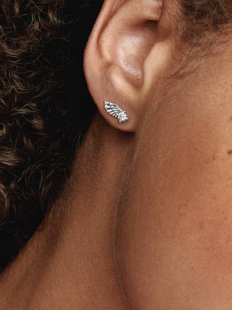 Sparkling Angel Wing Stud Earrings