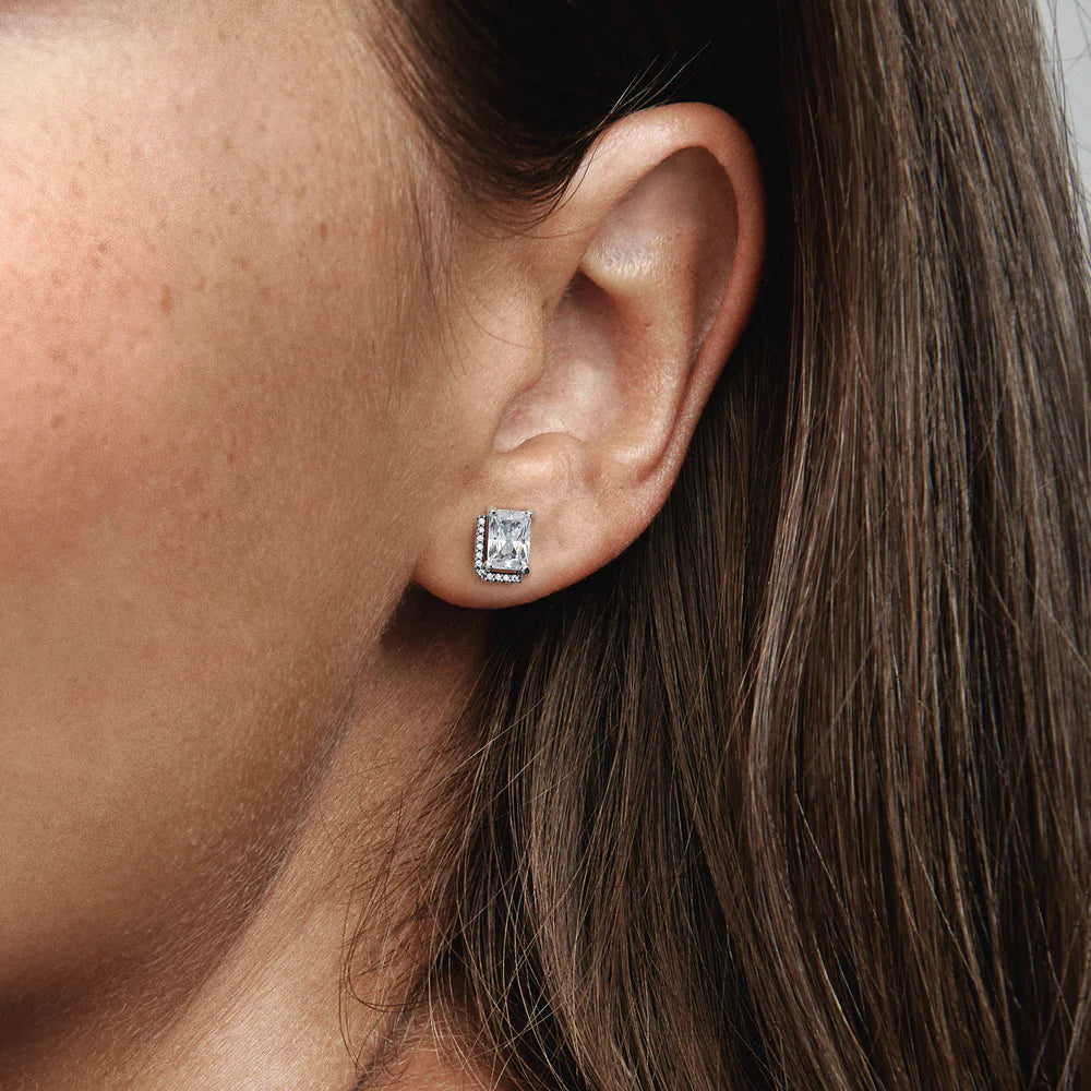 RECTANGULAR SPARKLING HALO STUD EARRINGS