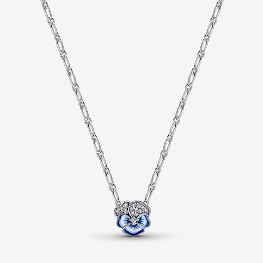 Blue Pansy Flower Pendant Necklace
