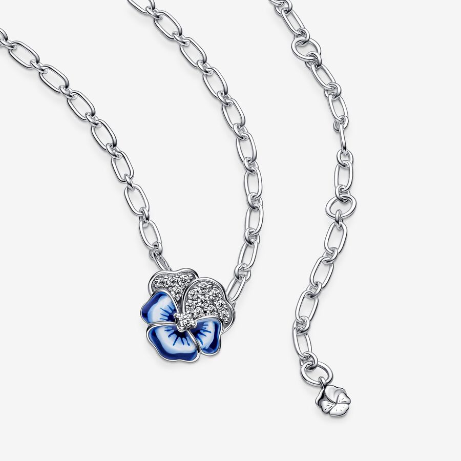 390770c01 Blue Pansy Flower Pendant Necklace – Pandora West Africa