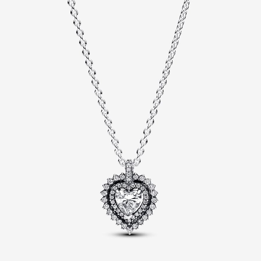 Sparkling Heart Halo Pendant Necklace