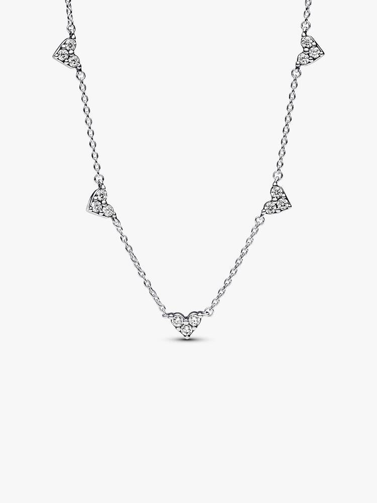 Triple Stone Heart Station Chain Necklace