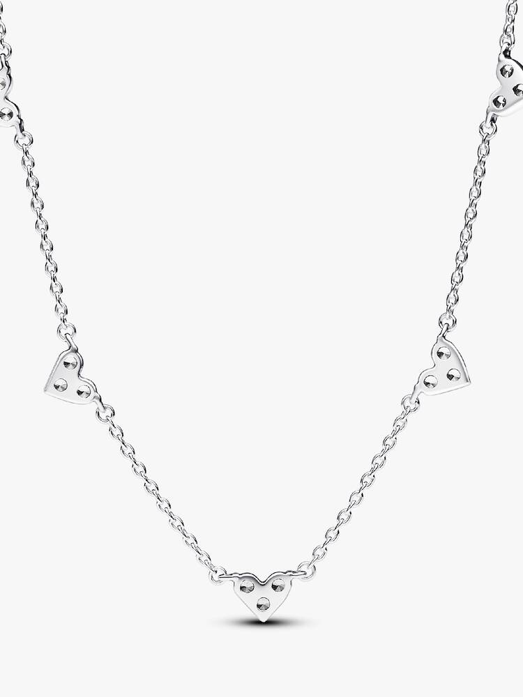 Triple Stone Heart Station Chain Necklace