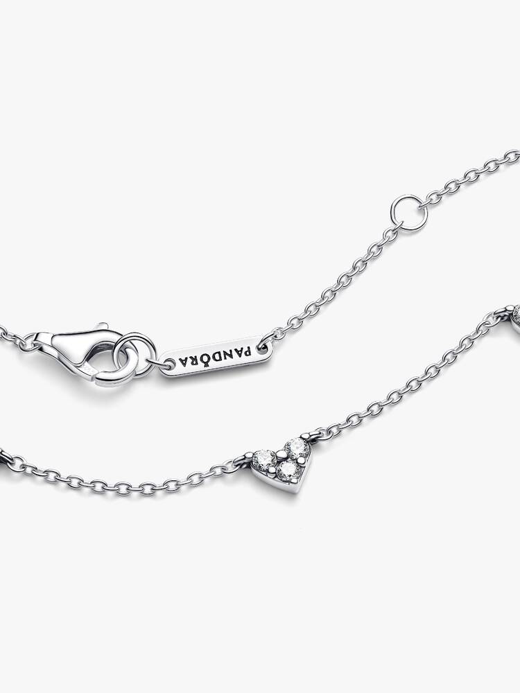 Triple Stone Heart Station Chain Necklace