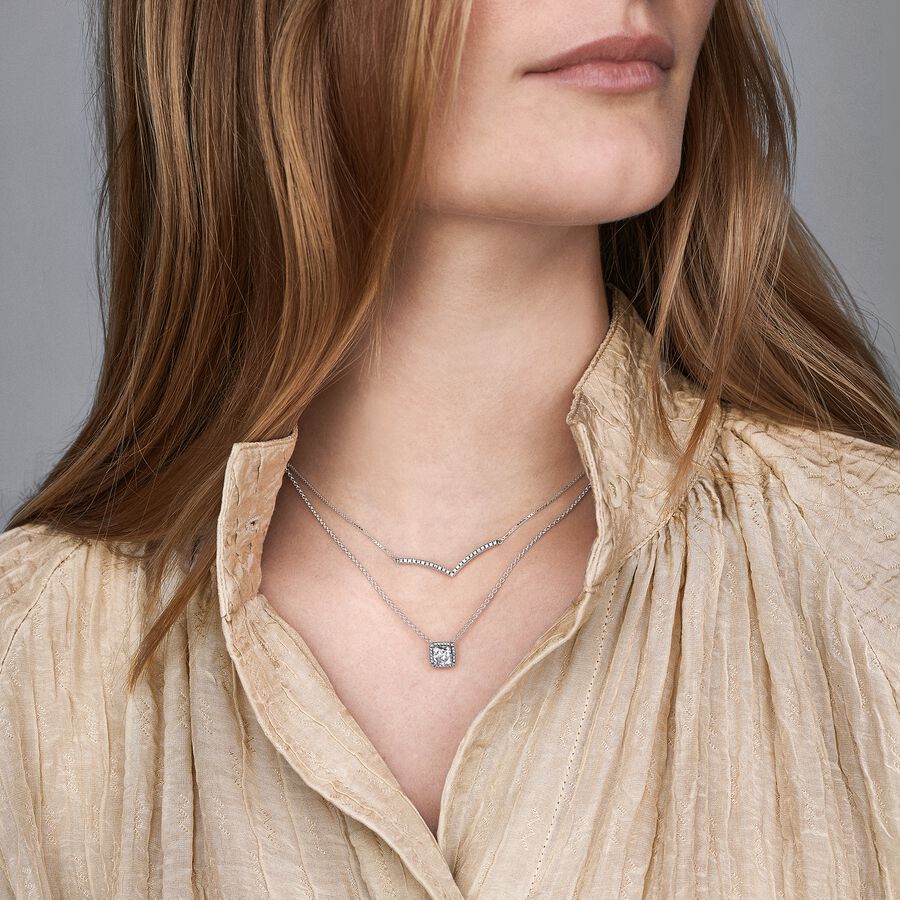 Square Sparkle Halo Necklace