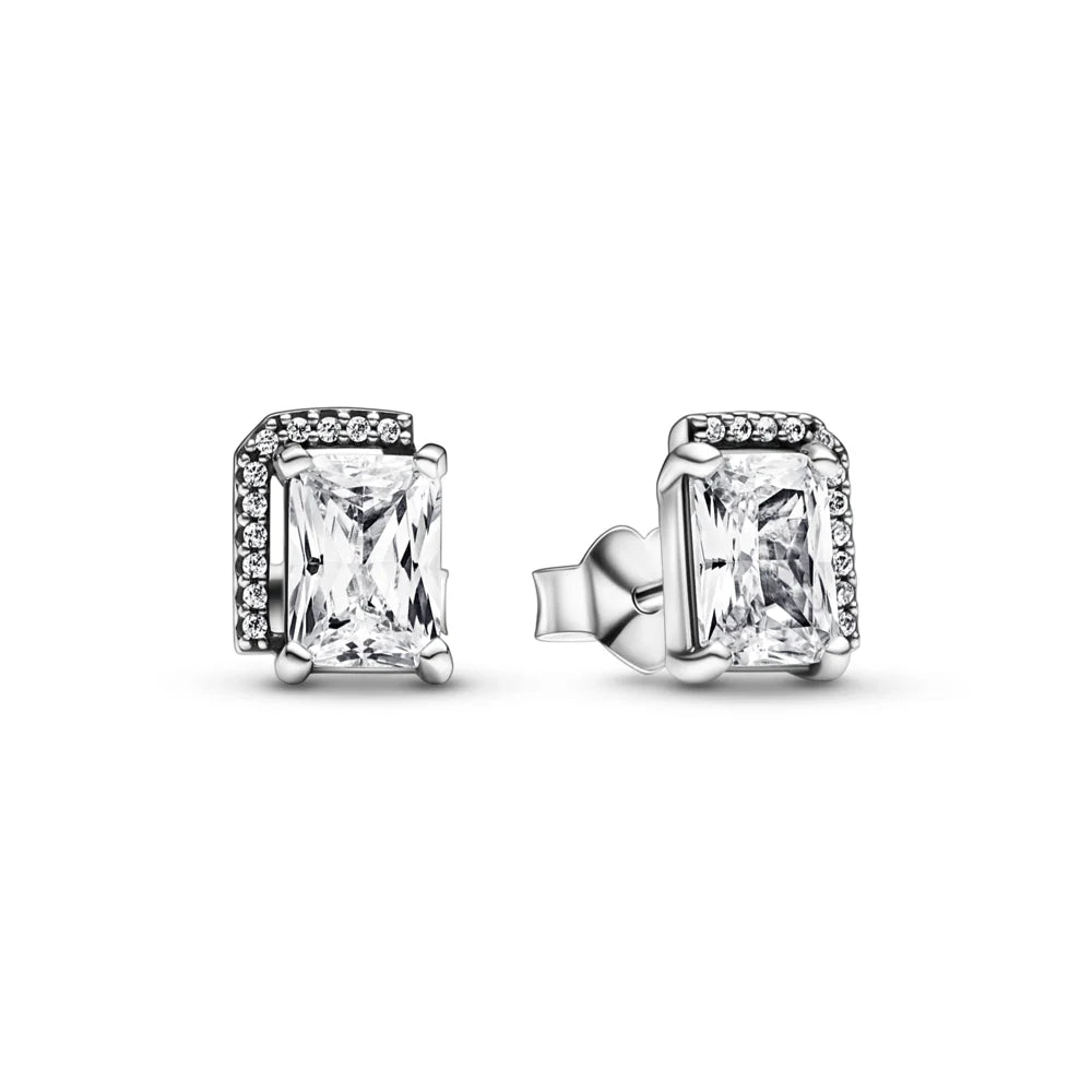 RECTANGULAR SPARKLING HALO STUD EARRINGS