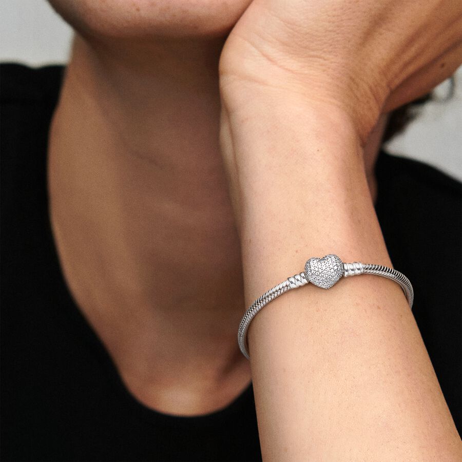 Pandora Moments Sparkling Heart Clasp Snake Chain Bracelet Pandora West Africa
