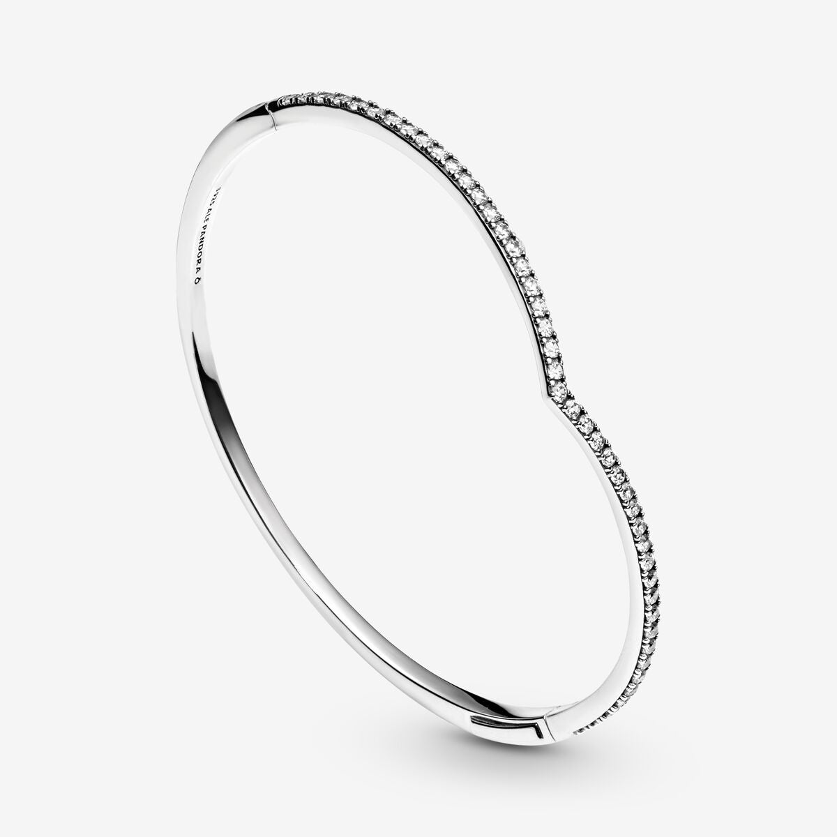 Wishbone silver bangle with clear cubic zirconia