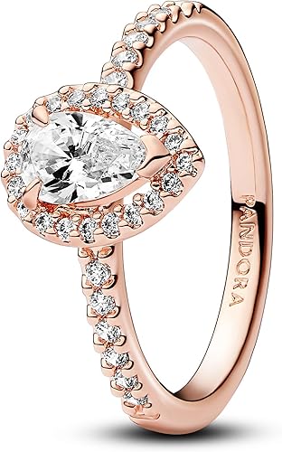 Pandora Women's Ring Sparkling Pear with Halo Rose