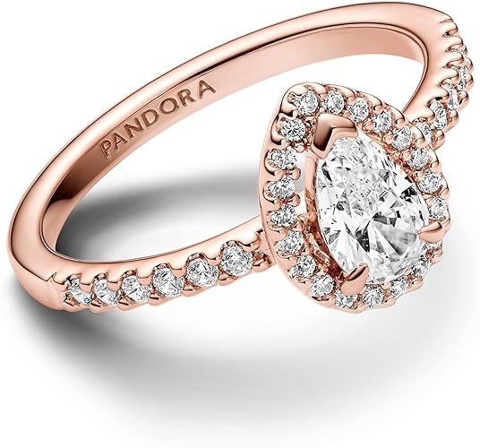 Pandora Women's Ring Sparkling Pear with Halo Rose