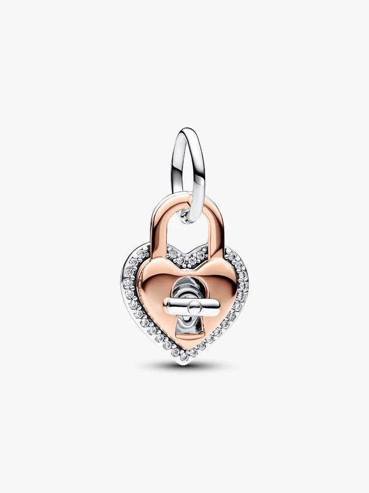 Two-tone Twistable Heart Padlock Double Dangle Charm