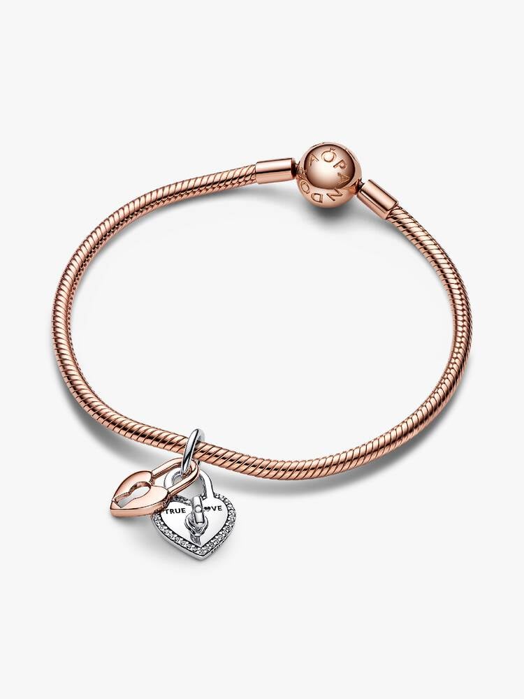 Two-tone Twistable Heart Padlock Double Dangle Charm