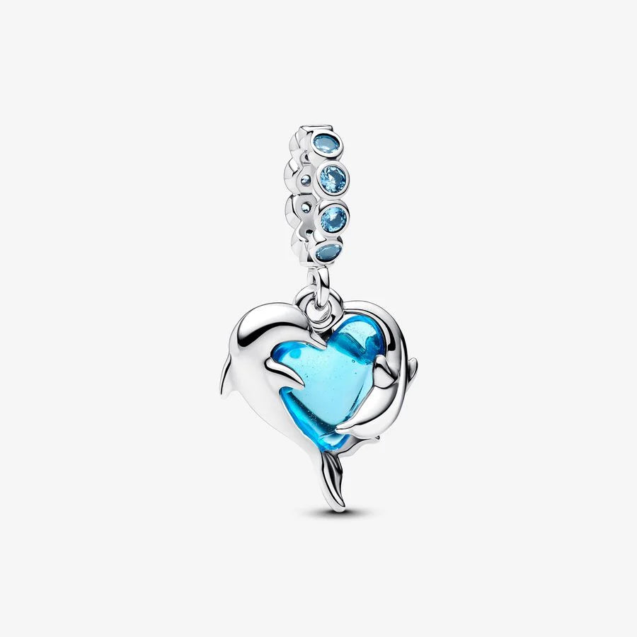 Blue Murano Glass Dolphins Dangle Charm 793924C01 /2025 D